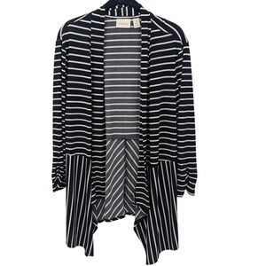 Chicos Cardigan Womens XL Black White Stripe‎ Sweater Asymmetrical Casual Long